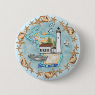 Badge Rond 5 Cm Michigan Shells Lighthouse épinglette