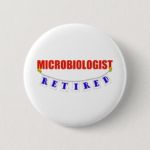 BADGE ROND 5 CM MICROBIOLOGISTE RETRAITÉ