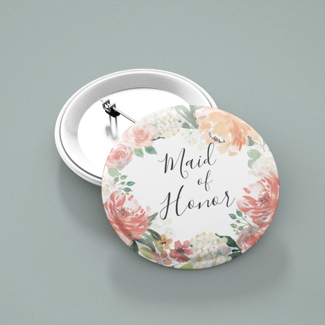 Badge Rond 5 Cm Midété Floral Maid of Honor (Créateur téléchargé)