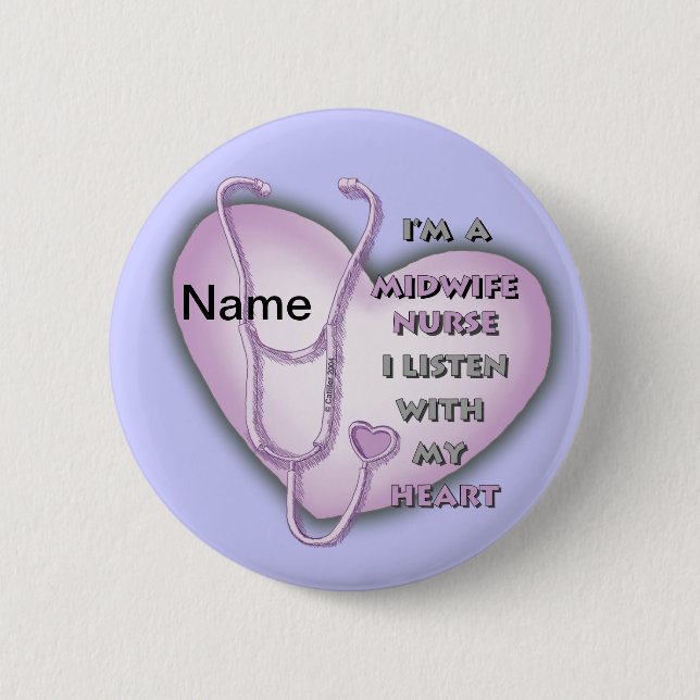Badge Rond 5 Cm Midwoman Nurse Purple Heart nom personnalisé (Devant)