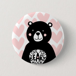 Badge Rond 5 Cm Mignon Amour vous Ours Rose Coeur