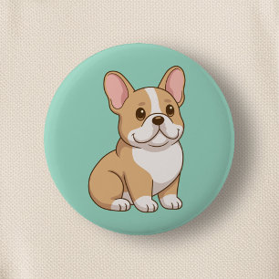 Badge Rond 5 Cm Mignon chiot Bouledogue Français sur fond vert
