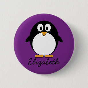 Badge Rond 5 Cm mignon dessin animé pingouin violet
