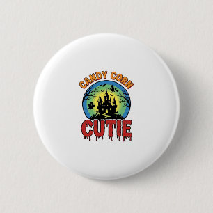 Badge Rond 5 Cm Mignon Maïs en Bonbon Design de Château Halloween 