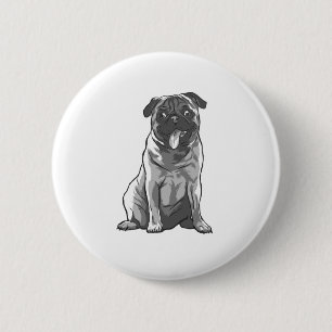 Badge Rond 5 Cm Mignon Pug avec Bonne Humeur