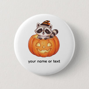 Badge Rond 5 Cm Mignon Raton laveur d'Halloween dans une citrouill