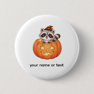 Badge Rond 5 Cm Mignon Raton Laveur d'Halloween dans une Citrouill
