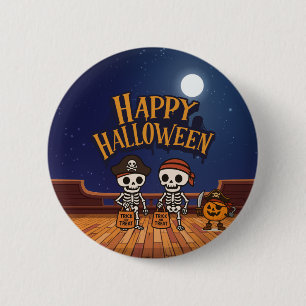 Badge Rond 5 Cm mignon, squelettes et citrouille Halloween