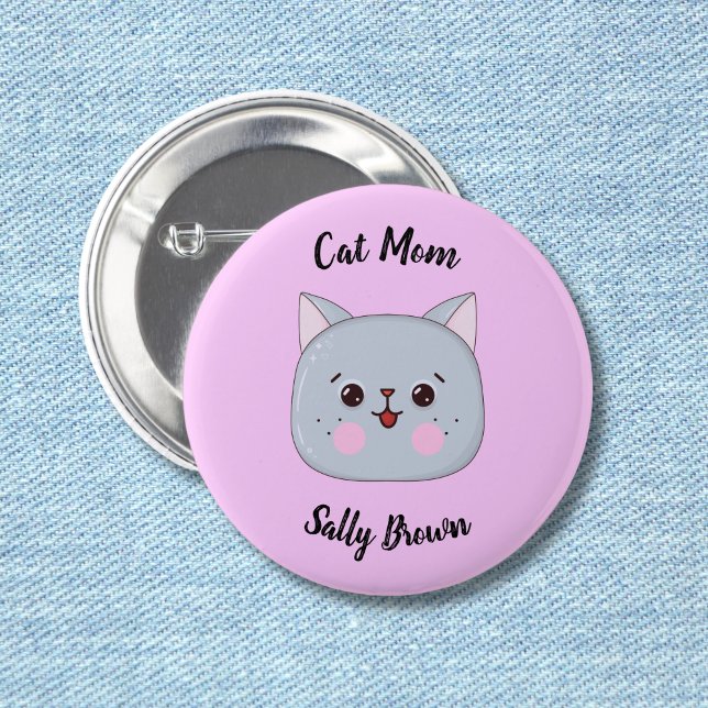 Badge Rond 5 Cm Mignonne Chat Visage Chat Maman (Créateur téléchargé)