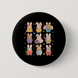 Badge Rond 5 Cm Mignonne Enseignant Lapin Lapin Lecture Bunnies Pâ