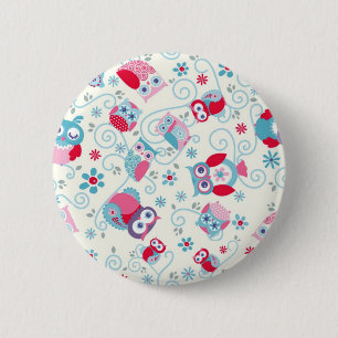 Badge Rond 5 Cm mignonne girly drôles visages hiboux fleurs tourbi