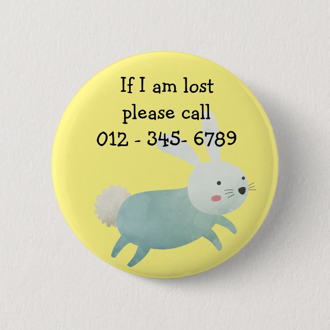Badge Rond 5 Cm Mignonne lapin, contact d'urgence pour enfants (Devant)