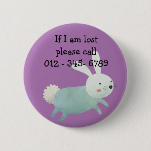 Badge Rond 5 Cm Mignonne lapin, contact d'urgence pour enfants