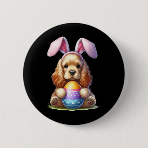 Badge Rond 5 Cm Mignonne Lapin Er Espagnol Chien Pâques Hug Oeufs