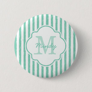 Badge Rond 5 Cm Mignonne Mint Green Peint Grilles Monogramme et no