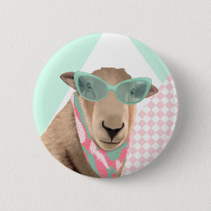 Badge Rond 5 Cm Mignonne Mouton Avec Lunettes