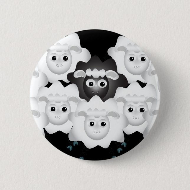 Badge Rond 5 Cm Mignonne mouton noir de la famille (Devant)