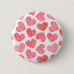 Badge Rond 5 Cm Mignonne Rouge Doodled Heart Valentine's Day Motif