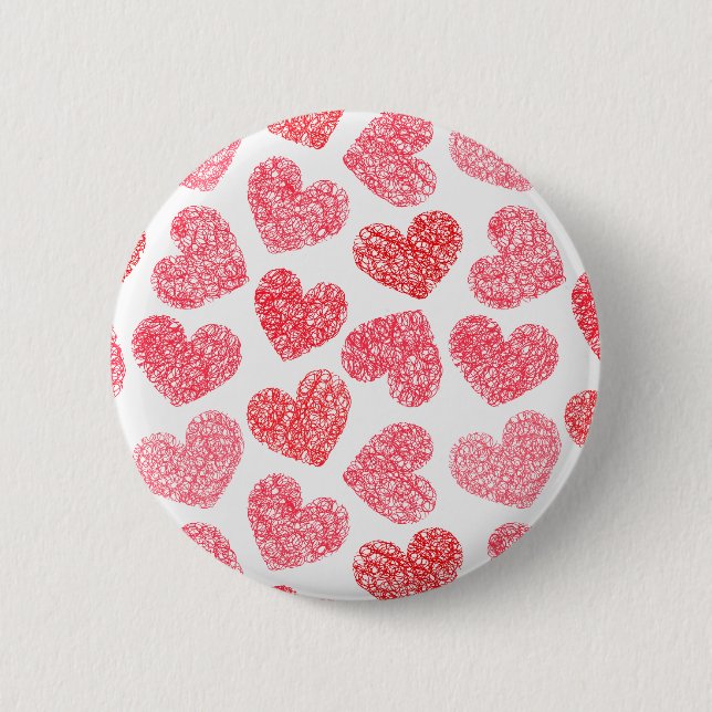 Badge Rond 5 Cm Mignonne Rouge Doodled Heart Valentine's Day Motif (Devant)
