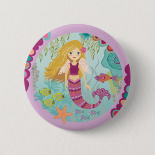 Badge Rond 5 Cm Mignonne sirène fille