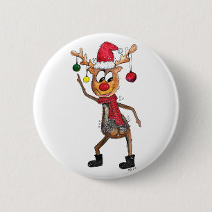 Badge Rond 5 Cm Mignonne Whimsical Dancing Christmas Deer