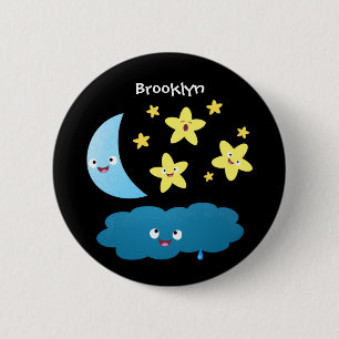 Badge Rond 5 Cm Mignons étoiles chantant, lune et bande dessinée d