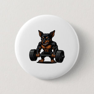 Badge Rond 5 Cm Miniature Pinscher Haltérophilie Culturiste Worko