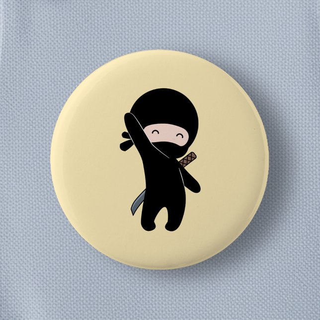 Badge Rond 5 Cm Minuscule Ninja heureux sur Jaune (Créateur téléchargé)