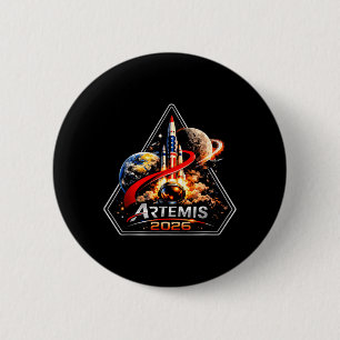 Badge Rond 5 Cm Mission de lancement de fusée spatiale vers la Lun