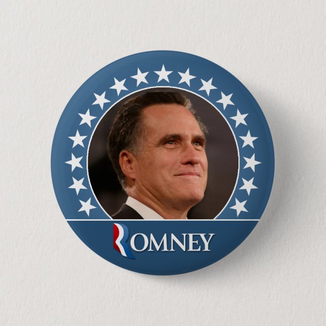 Badge Rond 5 Cm Mitt Romney 2012 - photo pinback avec étoiles (Devant)