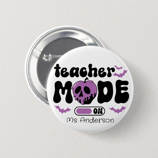Badge Rond 5 Cm Mode enseignant Halloween personnalisé activé (Devant & derrière)