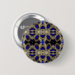 Badge Rond 5 Cm mode stylisé or turquoise argent bleu royal