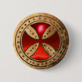 Badge Rond 5 Cm MODÈLE ANTIQUE CROIX Rouge Ruby Gem