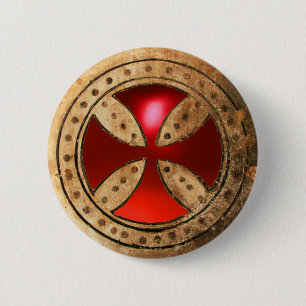 Badge Rond 5 Cm MODÈLE ANTIQUE CROIX Rouge Ruby Gem