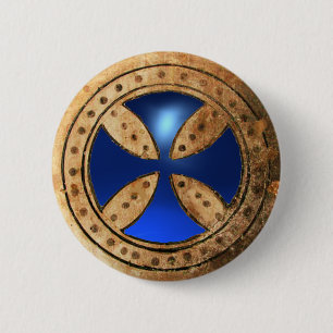 Badge Rond 5 Cm MODÈLE ANTIQUE CROSS Blue Sapphire Gem