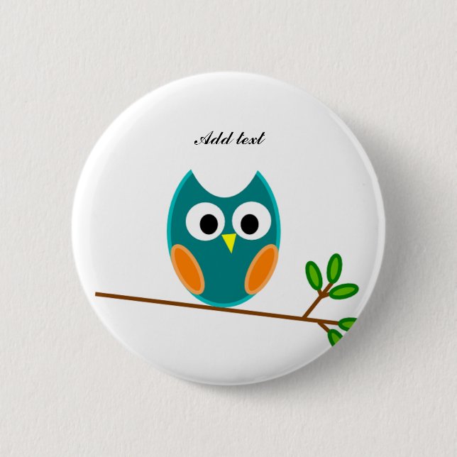 Badge Rond 5 Cm Modèle de hibou bleu et d'or (Devant)
