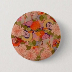 Badge Rond 5 Cm Modèle floral rose kimono