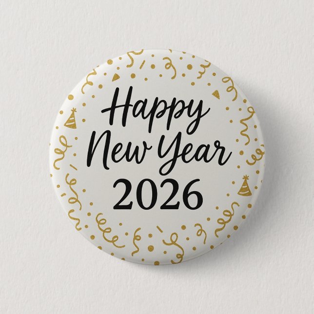 Badge Rond 5 Cm Modern Happy New year 2026 Gold Confetti  (Devant)