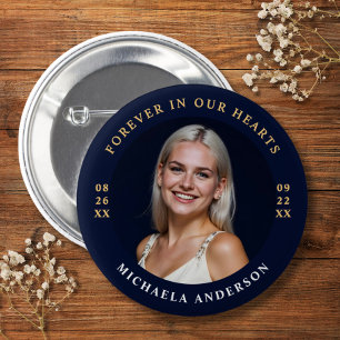 Badge Rond 5 Cm Moderne À jamais dans nos cœurs Funérailles/Mémori
