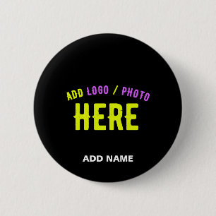 BADGE ROND 5 CM MODERNE ET MODERNE PERSONNALISABLE NOIR VÉRIFIÉ