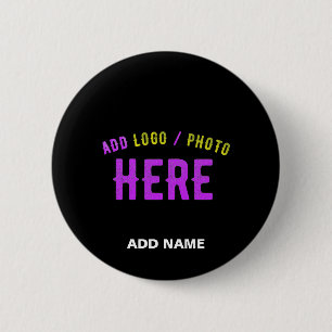 BADGE ROND 5 CM MODERNE ET MODERNE PERSONNALISABLE NOIR VÉRIFIÉ