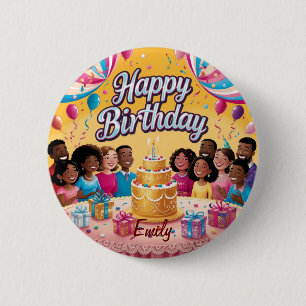 Badge Rond 5 Cm Moderne Personnalisé Joyeux Anniversaire Fête