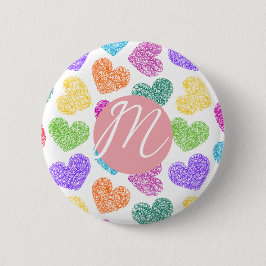 Badge Rond 5 Cm Moderne Vibrant Rainbow Doodle Hearts Monogramme