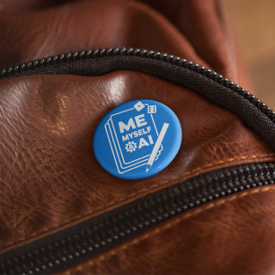 Badge Rond 5 Cm Moi, moi et moi, IA, Pinceau d'art blanc