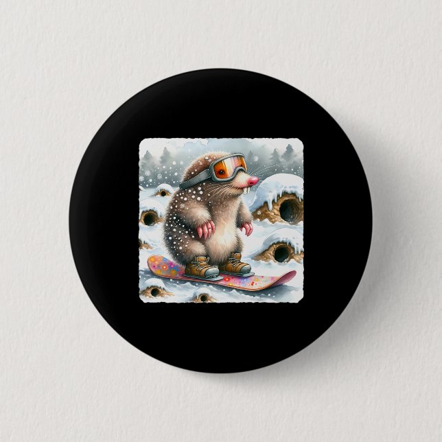 Badge Rond 5 Cm Mole Snowboard Avec Lunettes. Snowboard (Devant)