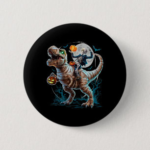 Badge Rond 5 Cm Momie à cheval sur un squelette Citrouille T Rex D