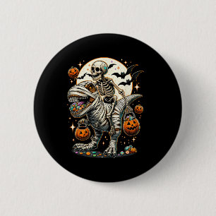 Badge Rond 5 Cm Momie à cheval sur un squelette Dinosaure T Rex En