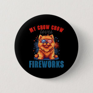Badge Rond 5 Cm Mon Chow Chow aime les feux d'artifice 4 juillet p