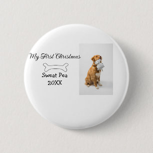 Badge Rond 5 Cm Mon premier Noël animal de compagnie photo nom ann