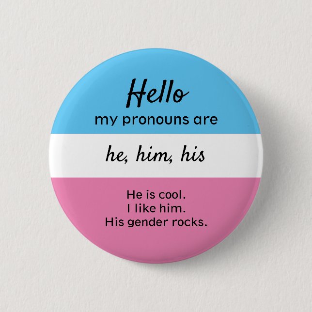 Badge Rond 5 Cm Mon Pronouns Button, Il Pronounouns (Devant)